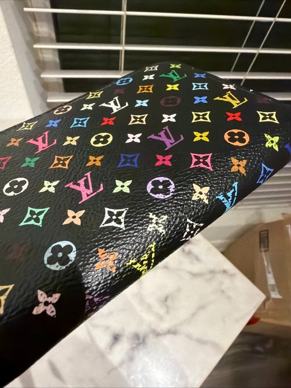 Louis Vuitton x Takashi Murakami Multicolor Zippy Wallet Black Noir Lavender COA - Picture 5 of 15
